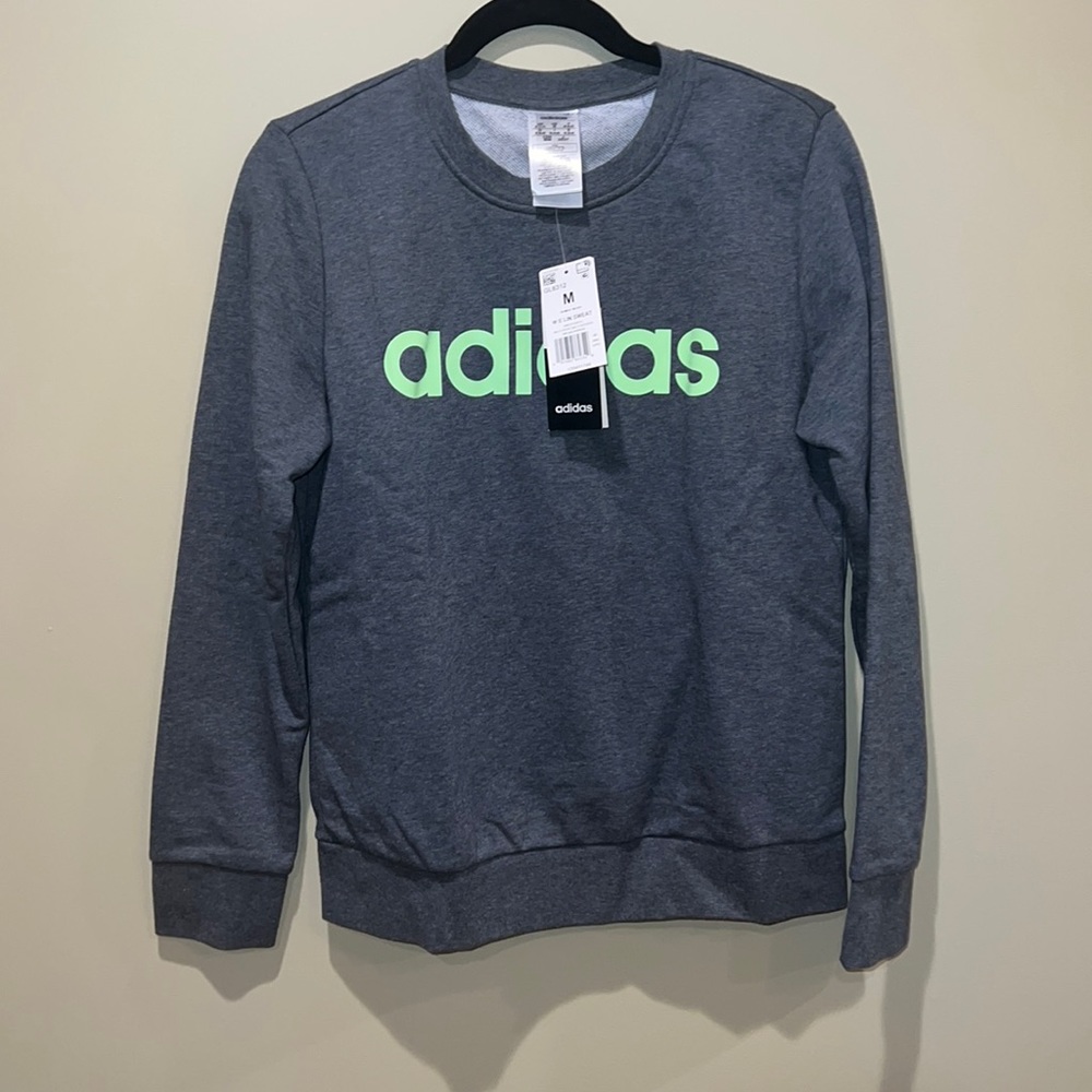 Adidas Women's "Dark Grey" Essentials Linear Crewneck Sweatshirt *NWT
